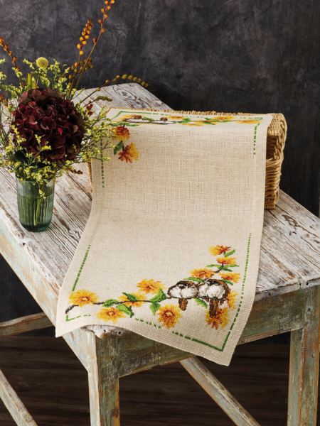 Broderikit Ranunkel & Gråsparv 36 x 86 cm