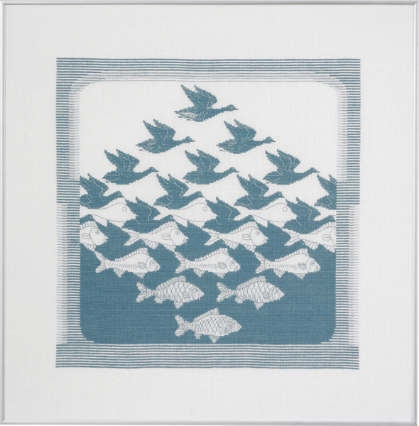 Broderisats Fågel/fisk gråblå R5988 57 x 62 cm