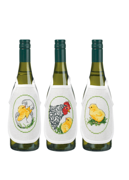 Broderikit Påsk 3 st flaskförkläden 10 x 15 cm