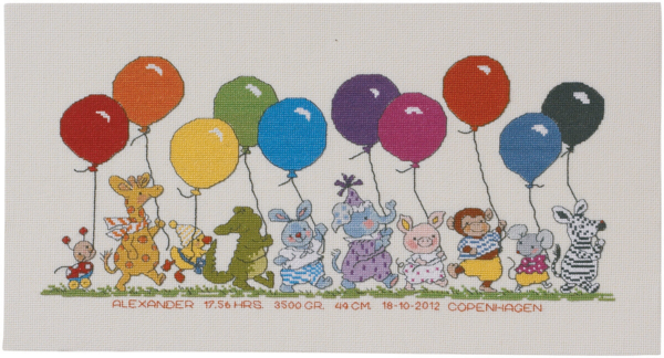 Broderikit Djur med ballonger 22 x 42 cm R5301