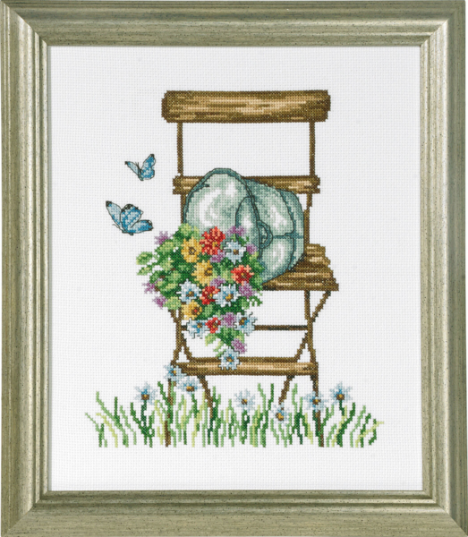 Broderikit Stol med blommor R5025 26 x 21 cm