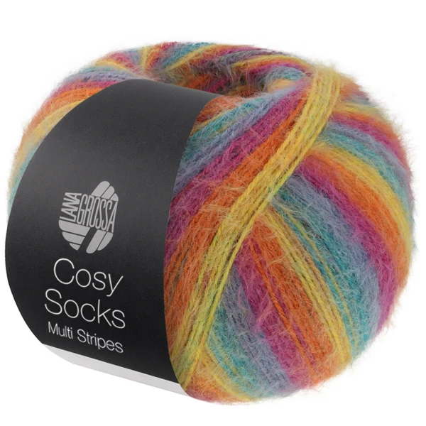 Lana Grossa Cosy Socks Multi Stripes 151 Petrol/rökblå/fuchsia/orange/gul