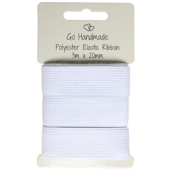 Go Handmade Elastiskt Band: 3 m x 20 mm, Vit