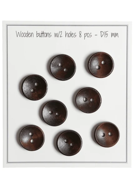 Go Handmade Djupa Träknappar, Mörk (8 st) 15 mm