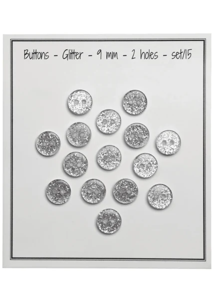 Go Handmade Glitterknappar 9 mm Silver