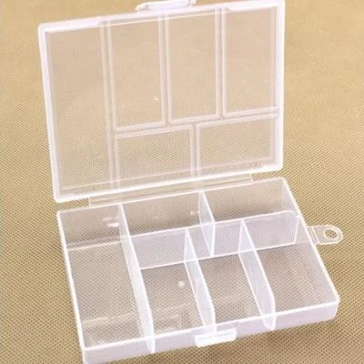 Plastlåda med lock, transparent, 12x8.5 cm, 6 fack