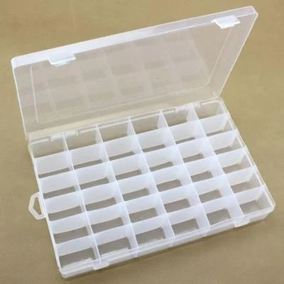 Plastlåda med lock, transparent, 27,7x17,8 cm, 36 fack