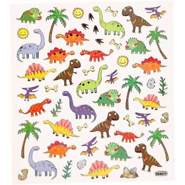 Stickers, Djur, Ark 15 x 16,5 cm, 1 ark Dinosaurie