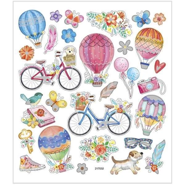 Stickers, Blandad, ark 15 x 16,5 cm, 1 ark Cyklar och luftballonger