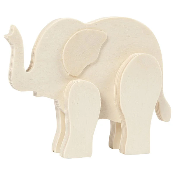 Djurfigur, plywood, 1 st Elefant - 12 x 16 cm