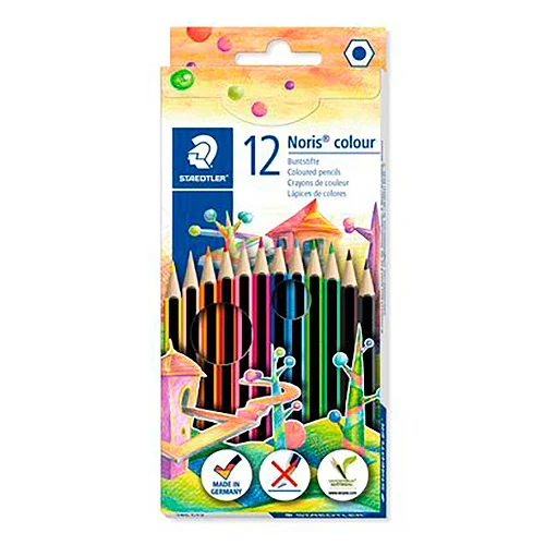STAEDTLER Noris Club Crayons + Penna & suddgummi, 12 + 2 st