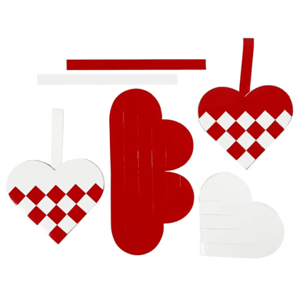 Flätade julhjärtan Vit/röd