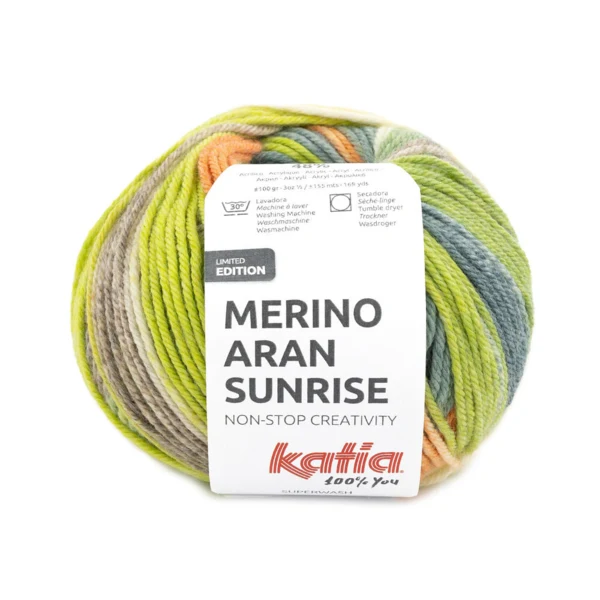 Katia Merino Aran Sunrise 301 Grönblå-Orange-Pistage
