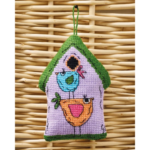 Fågelhus lila 2 fåglar 7x9 cm