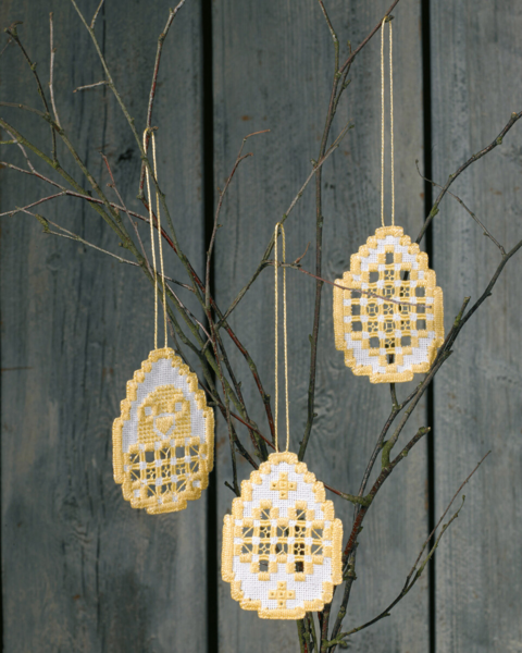 Broderikit Påskägg Hardanger 3 st 6 x 8,5 cm