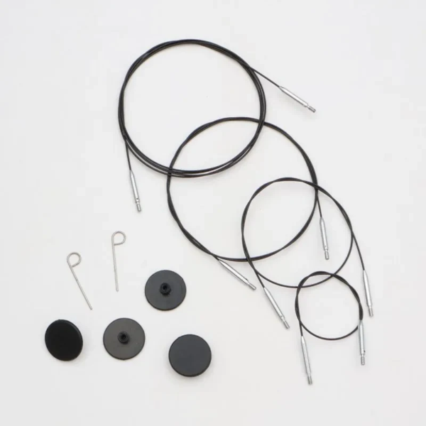 KnitPro Thin & Flex Kabel, Svart Silver Swivel, 40–150 cm