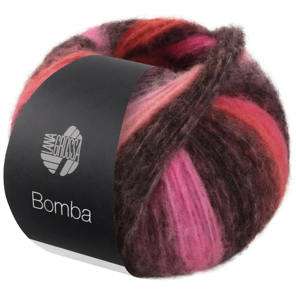 Lana Grossa Bomba 02 Rosa/pink/koral/björnbär/gråröd/grårosa/mörkgrå