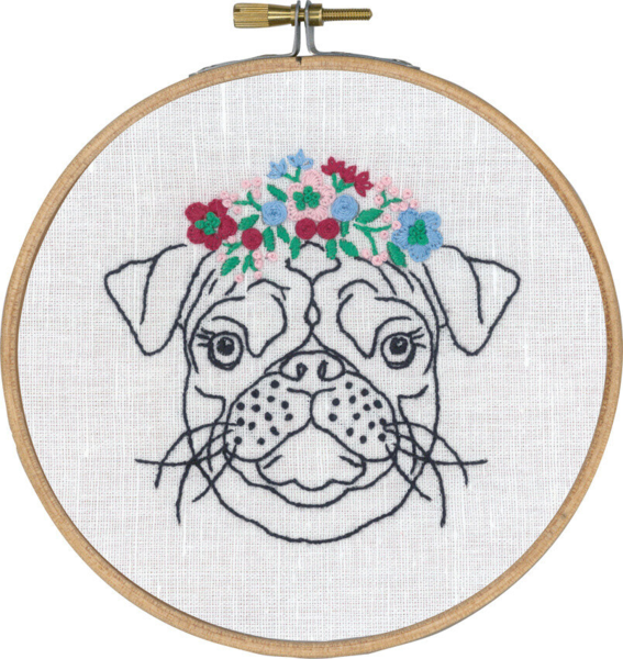 Broderikit Mops med blommor m/5810/13 13