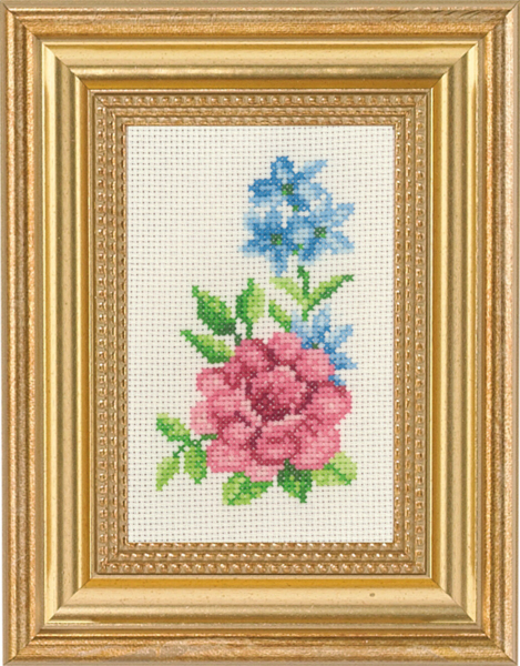 Broderikit Ros och blå blommor 9 x 14 cm
