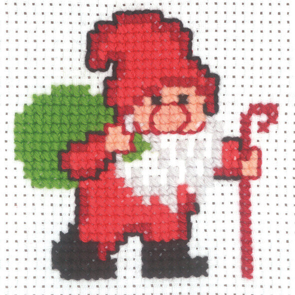 Broderikit Tomte m/säck och käpp 10 x 10 cm