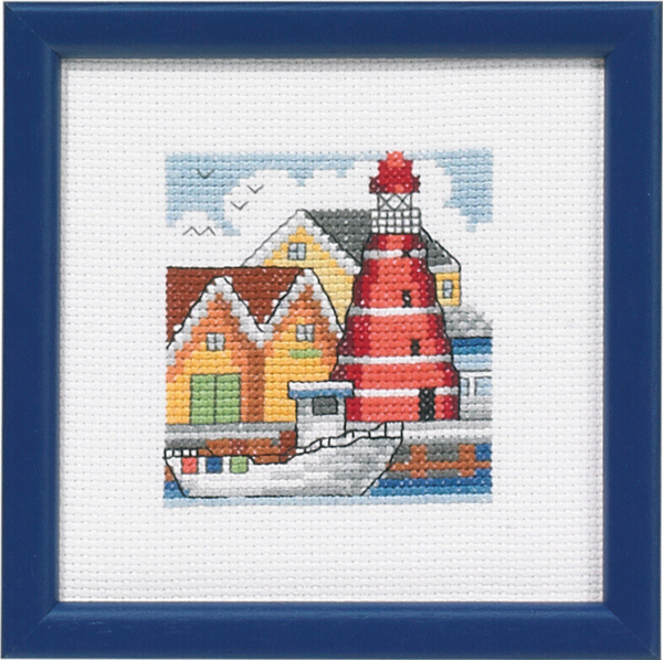 Broderikit Röd fyr hamnen 12 x 12 cm