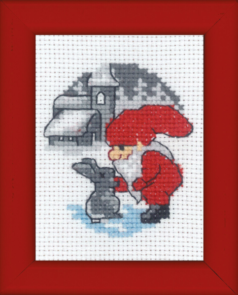 Broderikit Kanin & Tomte julbild 6 x 8 cm