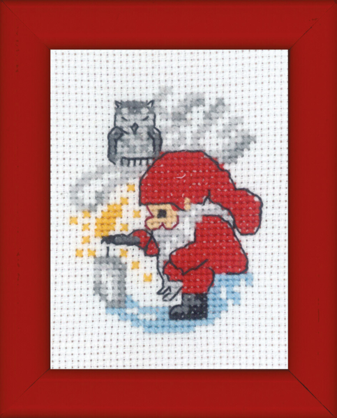 Broderikits Tomte tänder ljus bild 6 x 8 cm