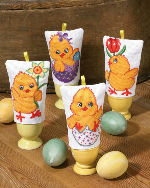 Broderikit Kycklingar & ägg 4 st 8 x 11 cm