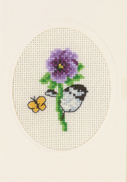 Broderikit Blomsterkort styvmorsviol 9 x 13 cm