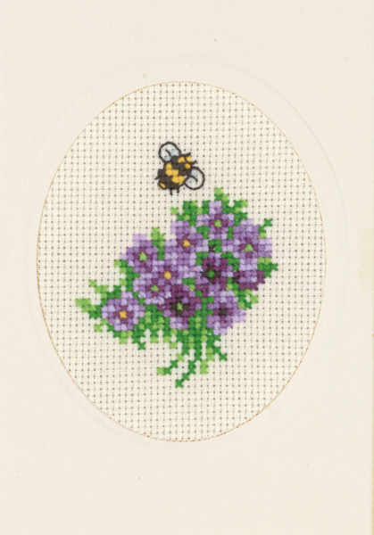 Broderikit Blomsterkort violer 9 x 13 cm