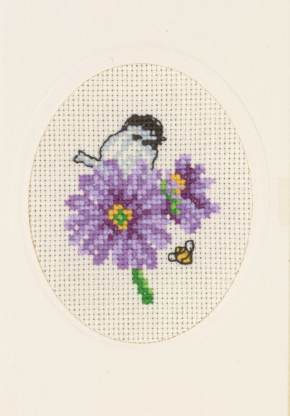 Broderikit Blomsterkort lila 9 x 13 cm