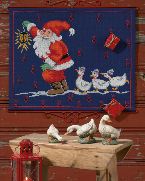 Broderikit Tomte m/ gäss 58 x 47 cm