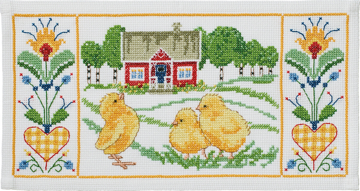 Broderikit Kycklingar vid huset 50 x 26 cm