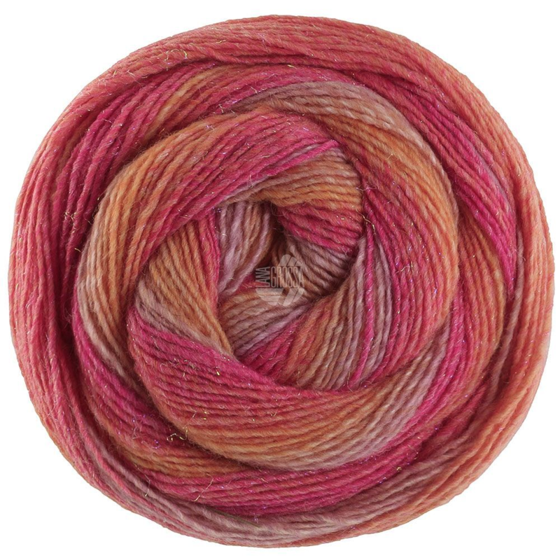 Lana Grossa Gomitolo Gala 4032 Grålila/rosa/tomatröd/orangegul