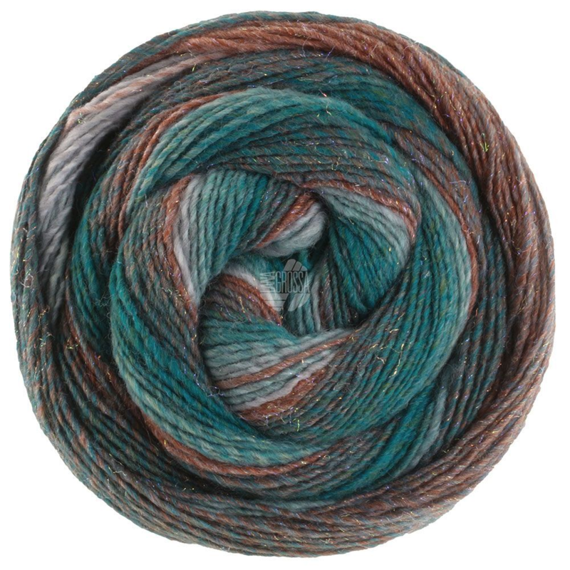 Lana Grossa Gomitolo Gala 4036 Maron/petrol/sjögrön/grågrön/ljusgrå