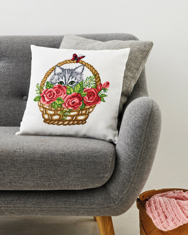 Broderikit Korg & katt 39 x 39 cm