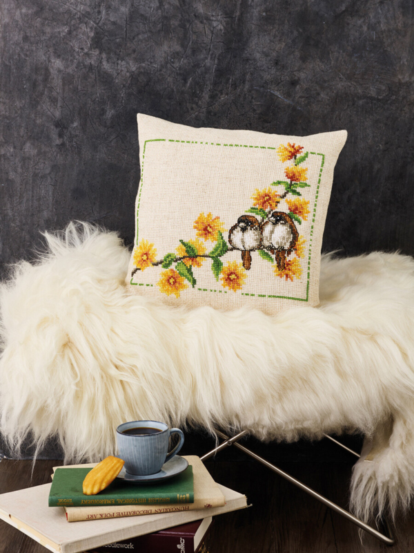 Broderisats Ranunkel & Gråsparvar 40 x 40 cm