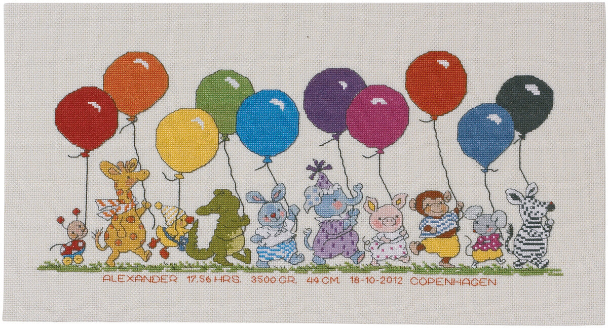 Broderikit Djur med ballonger 22 x 42 cm R5301