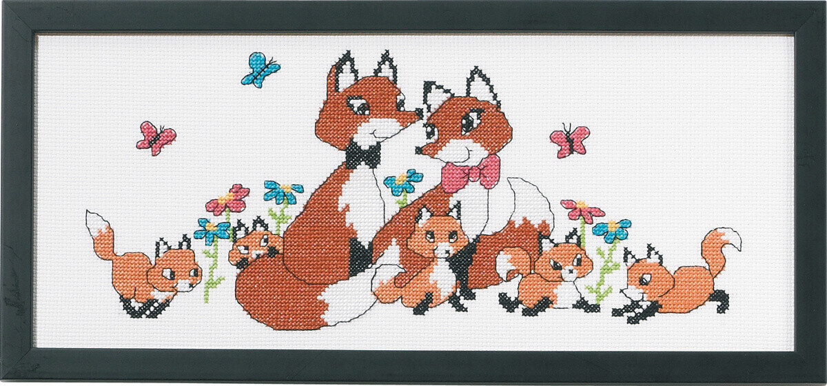 Broderikit Rävfamiljen 36 x 15 cm