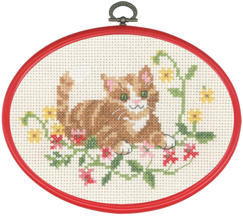 Broderikit Röd katt M/R 5959/30 13x18 cm