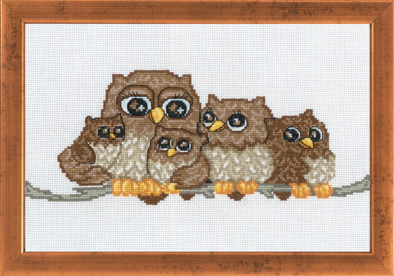 Broderikit Ugglefamilj 29 x 19 cm