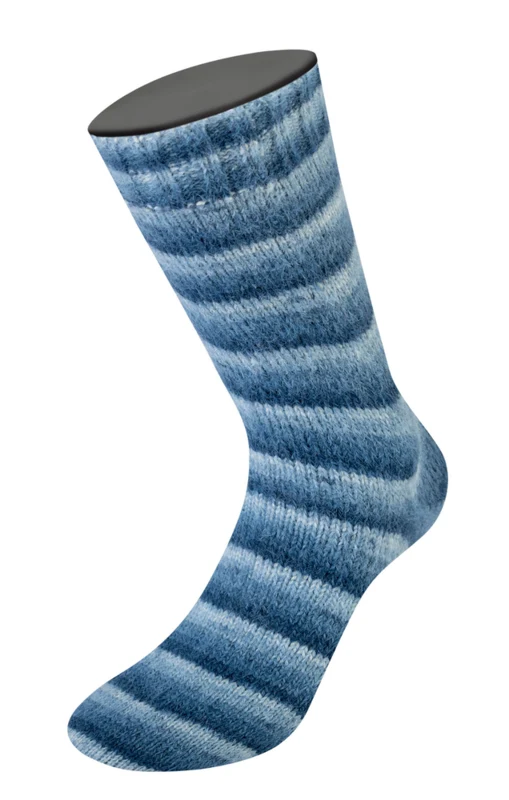 Lana Grossa Cosy Socks Soft Stripes 106 Svartblå/gråblå/rökblå/vitblå