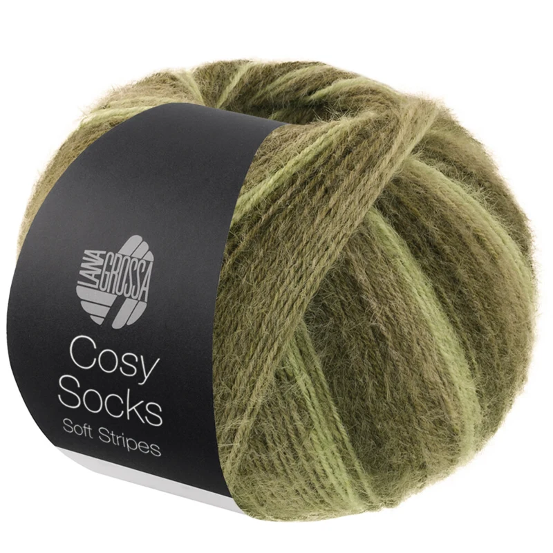 Lana Grossa Cosy Socks Soft Stripes 107 Ljusgrön/resedagrön/grågrön/mossgrön