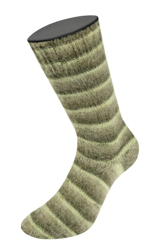 Lana Grossa Cosy Socks Soft Stripes 107 Ljusgrön/resedagrön/grågrön/mossgrön