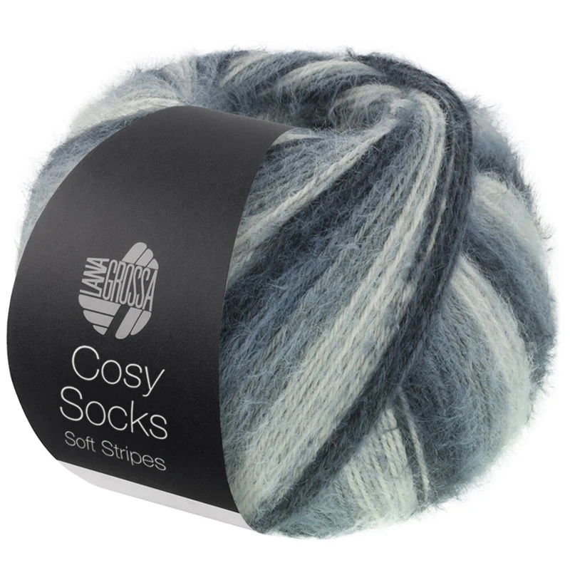 Lana Grossa Cosy Socks Soft Stripes 104 Antracit/mörkgrå/musgrå/ljusgrå