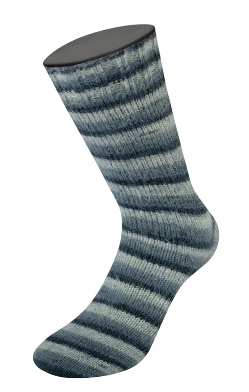 Lana Grossa Cosy Socks Soft Stripes 104 Antracit/mörkgrå/musgrå/ljusgrå