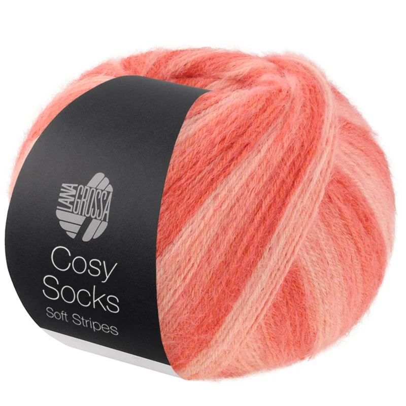 Lana Grossa Cosy Socks Soft Stripes 113 Lax/laxröd/korall