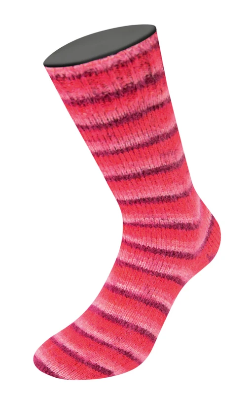 Lana Grossa Cosy Socks Soft Stripes 105 Bordeaux/rosa/hallon/rosa