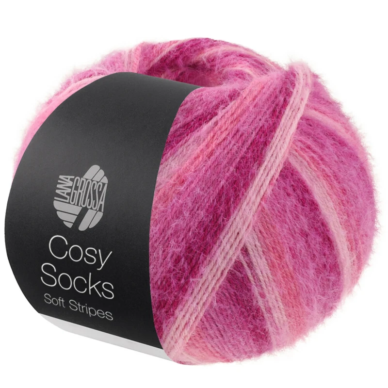 Lana Grossa Cosy Socks Soft Stripes 108 Rosa/gammelrosa/laxrosa/ljungrosa