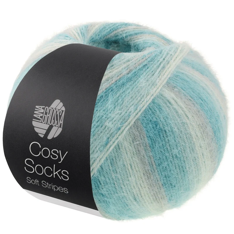 Lana Grossa Cosy Socks Soft Stripes 110 Ljusgrå/mintgrön/mintturkos/turkos/ljus petrol